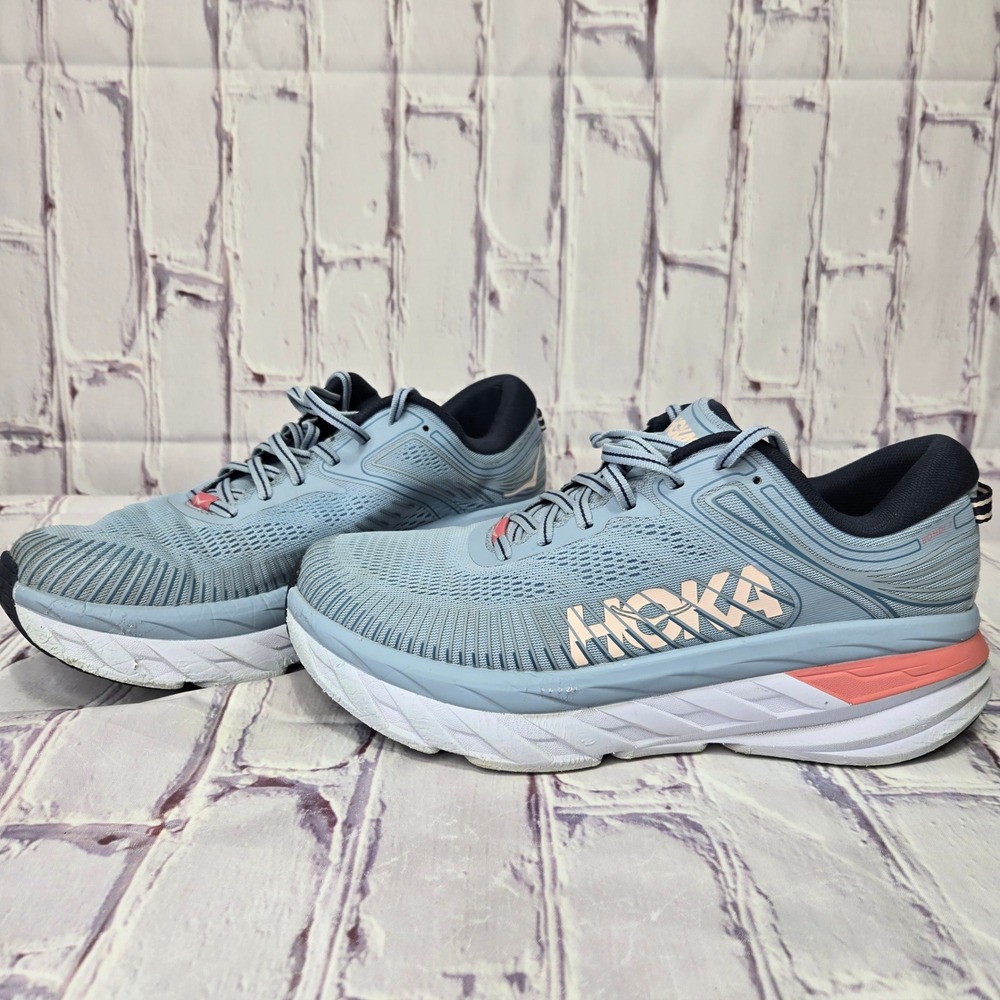 Hoka Bondi 7 Blue Fog Ombre Running Training Athletic Shoes Womens Size 10